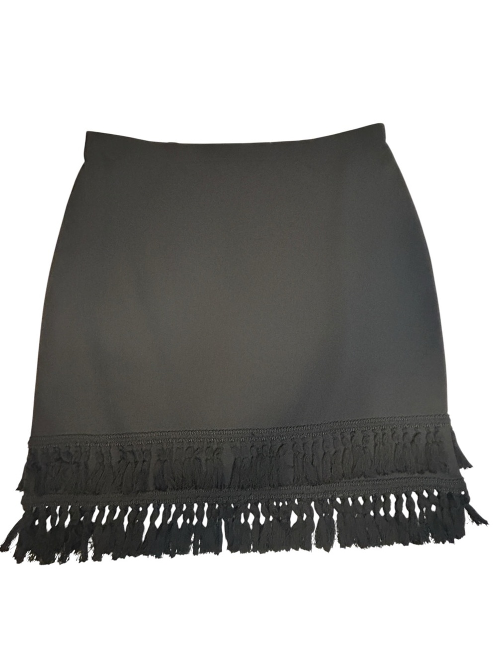 Black Double Tassel Fringe Mini Knee Length Skirt Women M